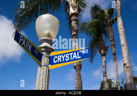 Street sign post on Balboa Island, Newport Beach, California, USA Stock Photo
