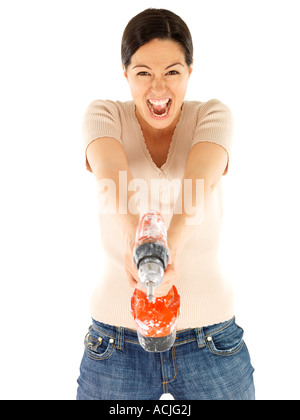Young Woman Using Drill Model Released Stock Photo