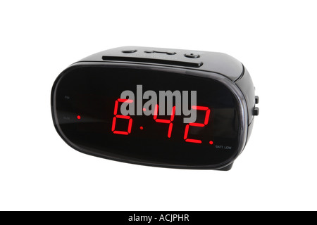 Digital alarm clock cut out on white background Stock Photo