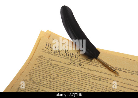 US Constitution and Feather Pen Stock Photo