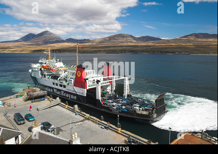 Caledonian MacBrayne ferry arriving at Port Askaig, Isle of Islay, Argyll and Bute, Scotland. The Paps of Jura are the backdrop Stock Photo
