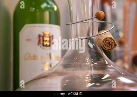 Chateau Montus XL 1995 Madiran in bottle and in a carafe decanter. France Madiran France Stock Photo