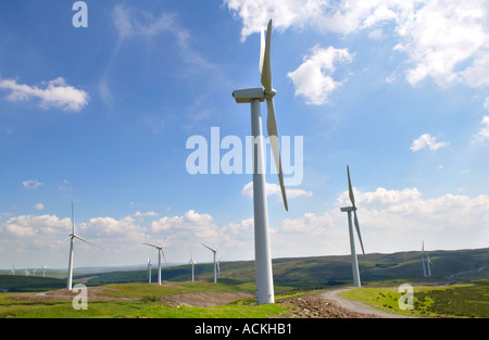 Cefn Croes windfarm on mountaintop plateau nr Aberystwyth consisting of 39 turbines 100m high generating 60MW of electricity Stock Photo