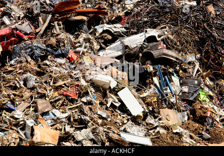 Large heap of compacted cars and other scrap metal ready for recycling ...