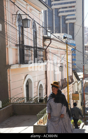 Bolivian woman in bowler hat, La Paz, Bolivia Stock Photo