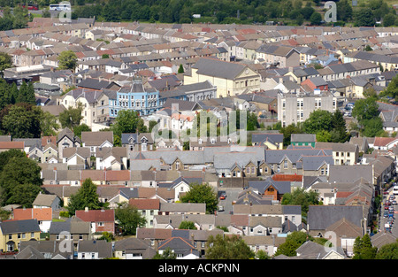 View over houses in Aberdare Rhondda Cynon Taff South Wales UK with mixed stock of traditional and modern homes Stock Photo
