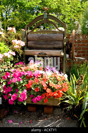 Flower Display and trees with Old Mangle Mangle Flower Display Stock Photo