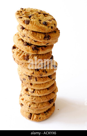 Stack of chocolate chip cookies isolated against a white background Stock Photo