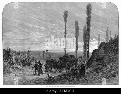 Grape Gatherers Returning 1878 engraving of The Vintage in France an evening scene in the vineyards Stock Photo