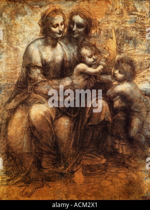 Burlington House Cartoon (The Virgin and Child with St. Anne), 1499-1501 by Leonardo da Vinci 1452-1519 Stock Photo