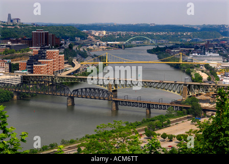 Bridges crossing the Monongahela River in the city of Pittsburgh Pennsylvania Pa USA Stock Photo