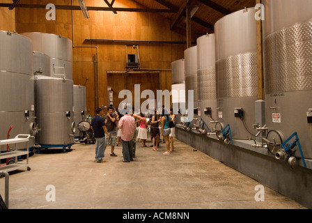 Stainless steel barrels at Eberle Winery in Paso Robles, California Stock Photo