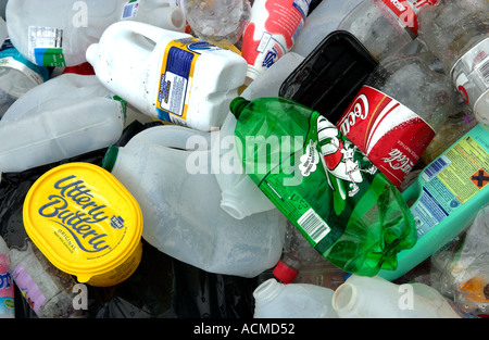 Plastic collected by Wastesavers community recycling group from households in Newport South Wales Gwent UK Stock Photo