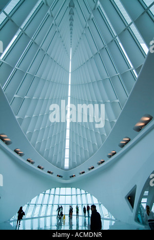 INSIDE PORTRAIT VIEW OF THE VEE SHAPED CEILING OF MILWAUKEE ART MUSEUM Stock Photo