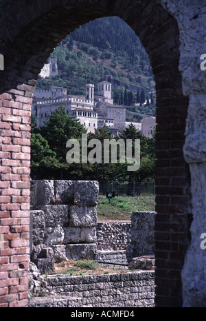Roman Theatre at Gubbio on slopes of Monte Ingino Umbria Italy Stock Photo