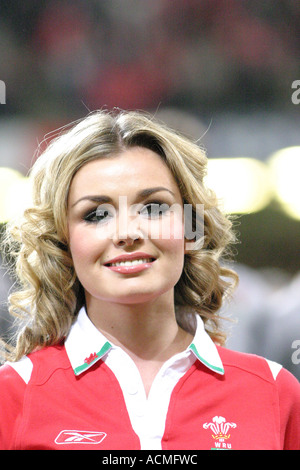 Katherine Jenkins singing Welsh National Anthem. Stock Photo