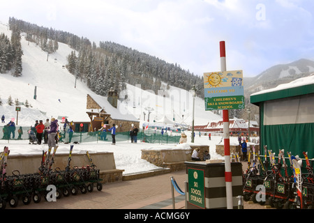 Childrens ski and snowboard school in Beaver Creek in Colorado Stock Photo