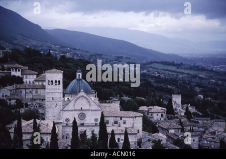 Countryside towards Spello and Foligno with San Rufino Cathedral Assisi Umbria Italy Stock Photo