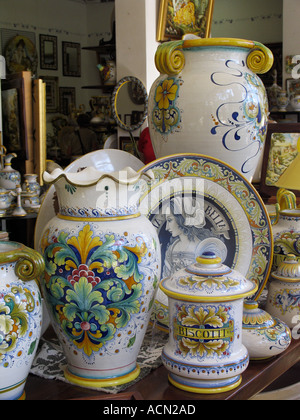 Ceramics display in showroom of Gialletti Giulio in Deruta Italy