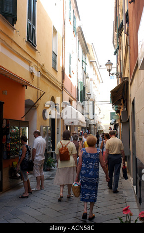 The streets and cafes of Alassio on the Italian Riviera. Stock Photo