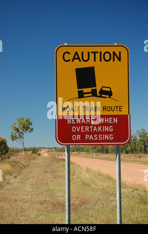 Warning on deserted road far north west Queensland Australia dsc 0035 Stock Photo