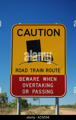 Warning on deserted road far north west Queensland Australia dsc 0037 Stock Photo