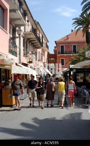 The streets and cafes of Alassio on the Italian Riviera. Stock Photo