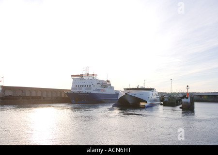 Vessels at Elizabeth terminal Jersey Channel Islands Stock Photo