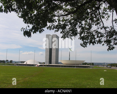 National Congress with trees in Brasilia-BR Stock Photo