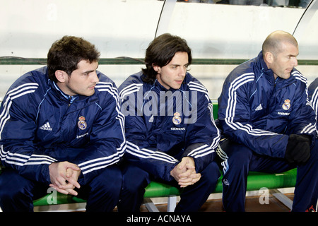 Mejia, Casillas and Zidane on bench during a match Stock Photo