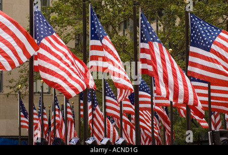 A group of American flags are displayed at Rockefeller Center, New York City, New York Stock Photo