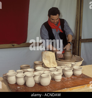 Pottery manufacture at Medieval Market / Craft Fair, Palma de Mallorca, Balearic Islands, Spain. 5th March 2007. Stock Photo