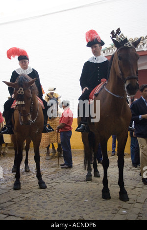 Riding alguacilillos or officials in pation de cuadrillas before a bullfight, Seville, Spain, 2006 Stock Photo