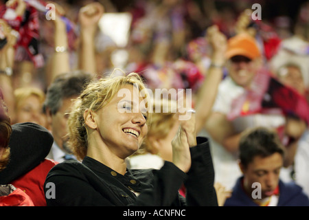 Young Sevilla FC fan celebrating a goal Stock Photo