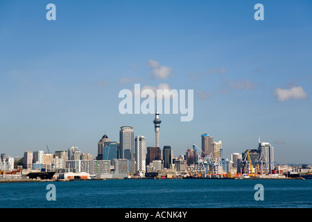 Auckland Central Business District skyline Sky Tower on eastern waterfront Waitemata Harbour Auckland North Island New Zealand Stock Photo
