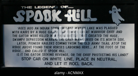 Spook Hill Sign in Polk County Florida USA Stock Photo