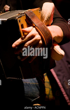 Sharon Shannon, Irish traditional musician playing live in concert. Stock Photo