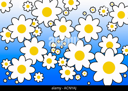 Stylized daisy flowers on a gradient blue background Stock Photo