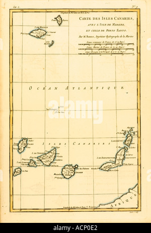 Map of The Canary Isles with Madeira and Porto Santo circa 1760 Stock Photo