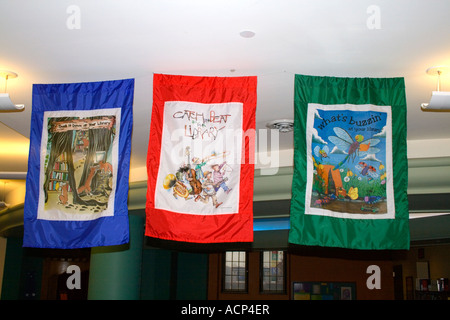 Colorful banners advertising the library. James J. Hill Reference Library 'St Paul' Minnesota USA Stock Photo