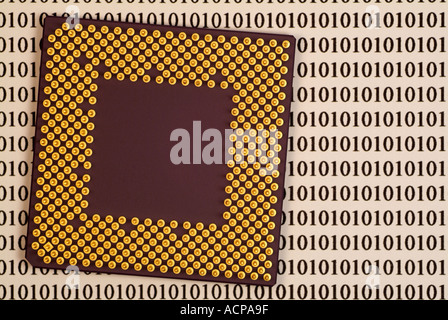 Computer Processor and Binary Digits, Close Up. Stock Photo