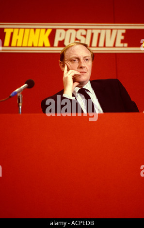 Neil Kinnock MP, at Labour party conference Think Positive campaign slogan England 1983 1980s UK HOMER SYKES Stock Photo