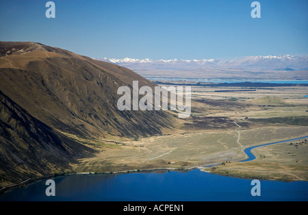 Lake Ohau and Ben Oahu Mackenzie Country South Canterbury South Island New Zealand aerial Stock Photo