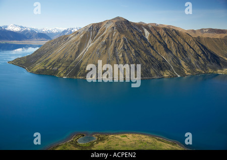 Lake Ohau and Ben Oahu Mackenzie Country South Canterbury South Island New Zealand aerial Stock Photo