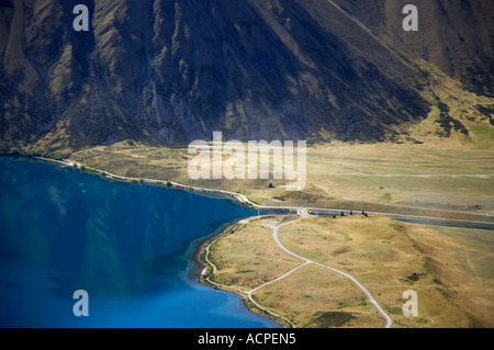 Lake Ohau and Ben Oahu Mackenzie Country South Canterbury South Island New Zealand aerial Stock Photo