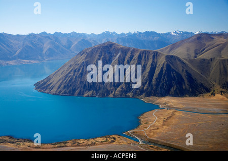 Lake Ohau and Ben Oahu Mackenzie Country South Canterbury South Island New Zealand aerial Stock Photo