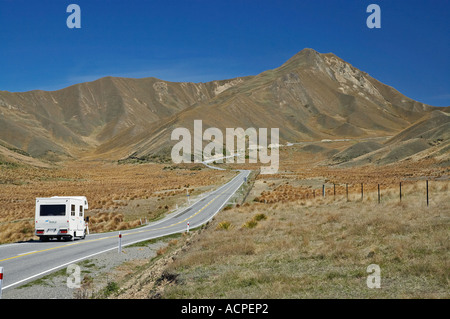 Campervan Lindis Pass Otago South Island New Zealand Stock Photo