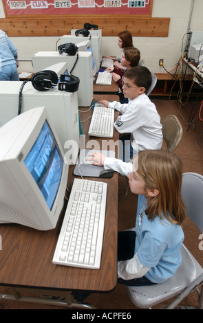 Children in a computer class at school Stock Photo