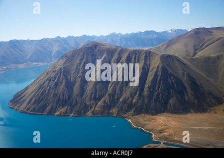 Lake Ohau and Ben Oahu Mackenzie Country South Canterbury South Island New Zealand aerial Stock Photo