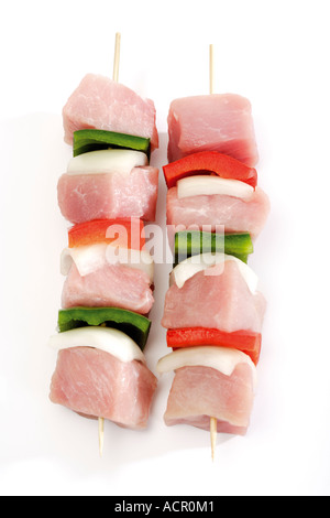 Raw Shish kebab, elevated view Stock Photo